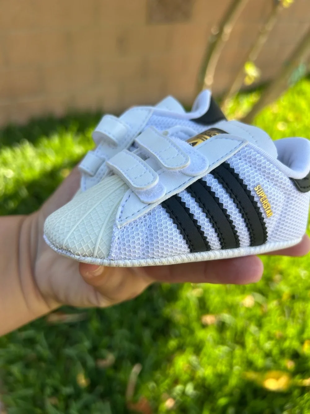 adidas White and Black Baby Superstar Crib Sneakers